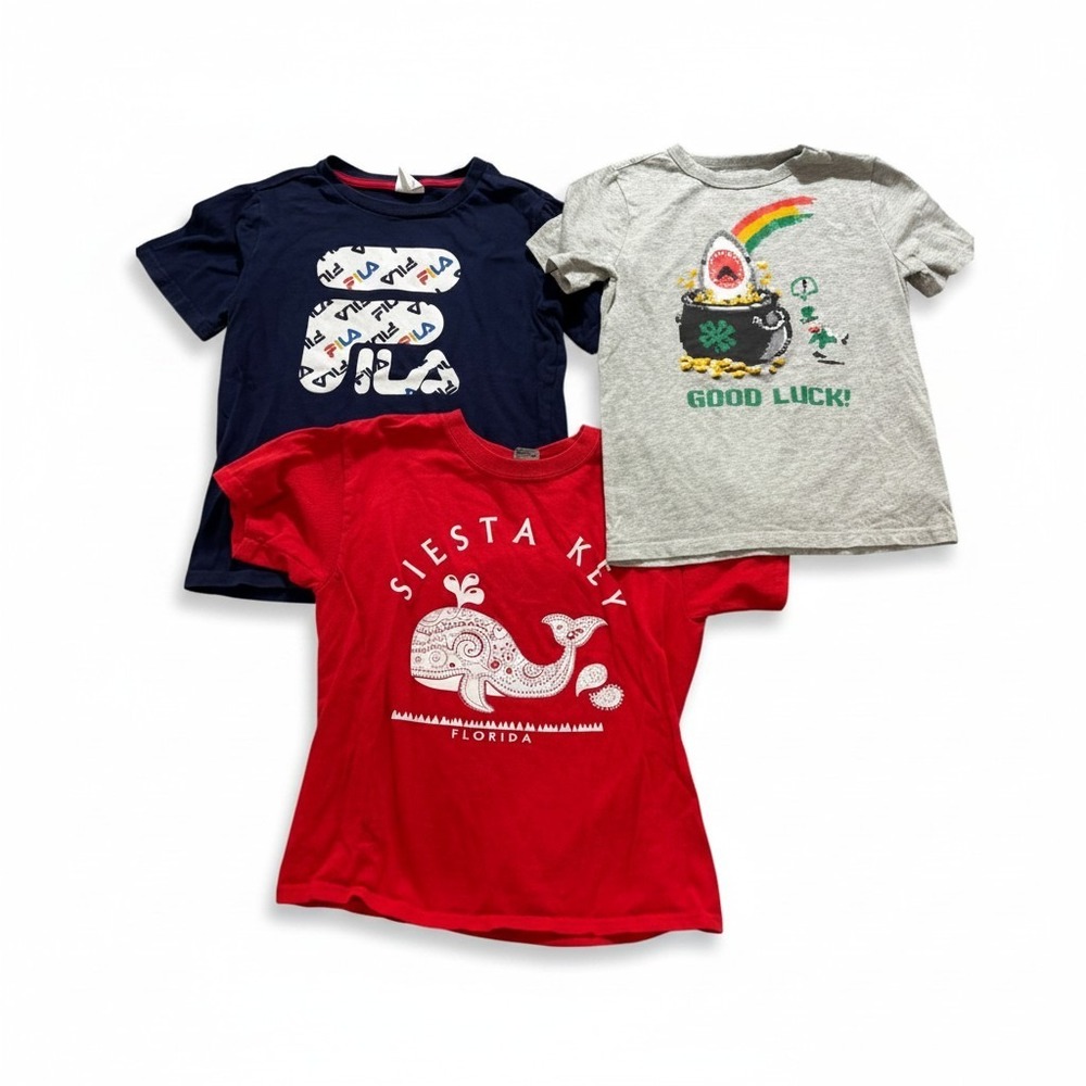 Fila Gap Boys S 7/8 Navy Gray Red Graphic T-Shirt Lot 3pc Casual Athleisure Play